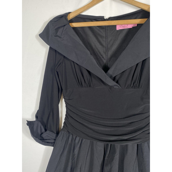 Eliza J Dress Size 10 Black Formal Fit & Flare 1950s Style Jersey Knit Satin - Picture 3 of 13